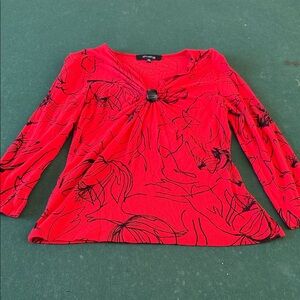 Jones Wear Red and Black Floral Blouse